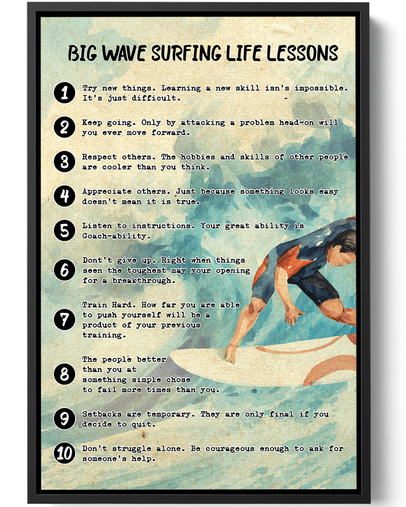 Big Wave Surfing Life Lessons - Framed Matte Canvas - DEEP-END