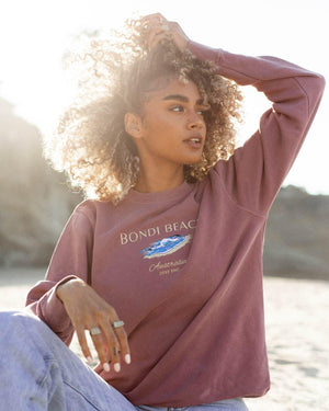 Bondi Beach Vintage Wash Unisex Embroidered Sweatshirt - DEEP-END