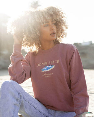 Bondi Beach Vintage Wash Unisex Embroidered Sweatshirt - DEEP-END