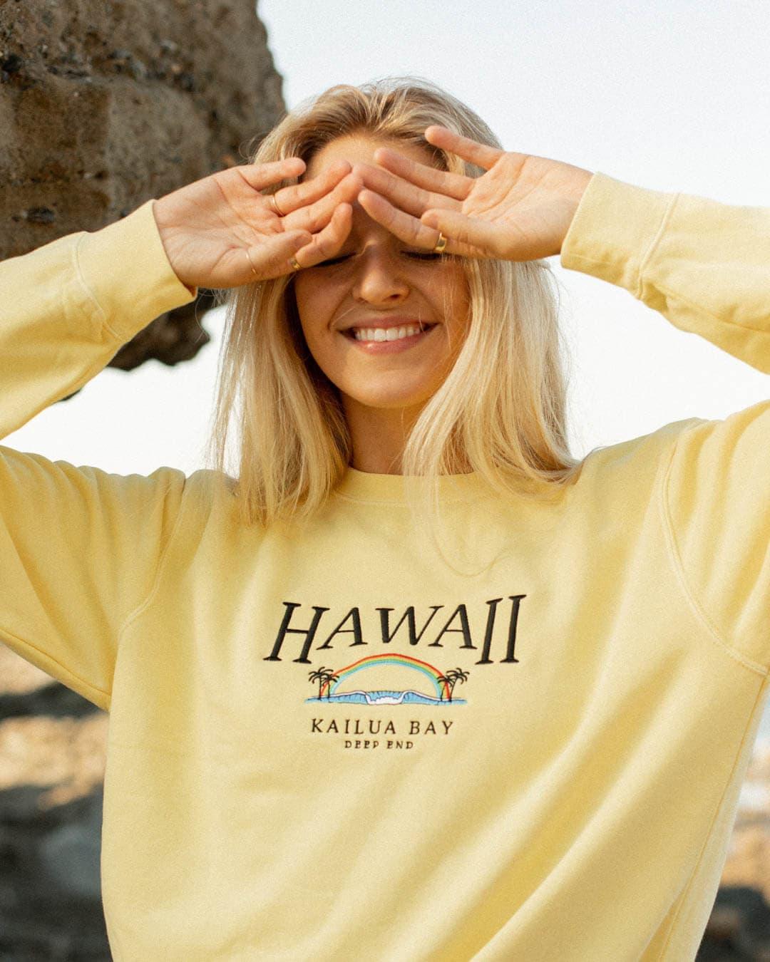 Hawaii Vintage Wash Unisex Embroidered Sweatshirt - DEEP-END