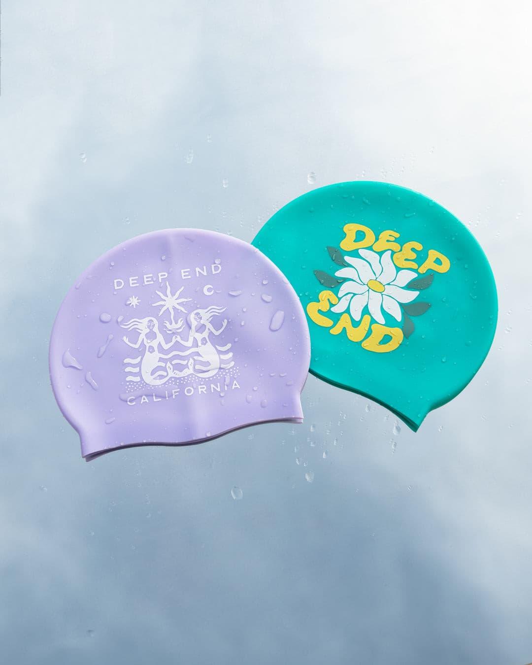Mermaid + Flower Silicone Swim Cap Duo - DEEP-END