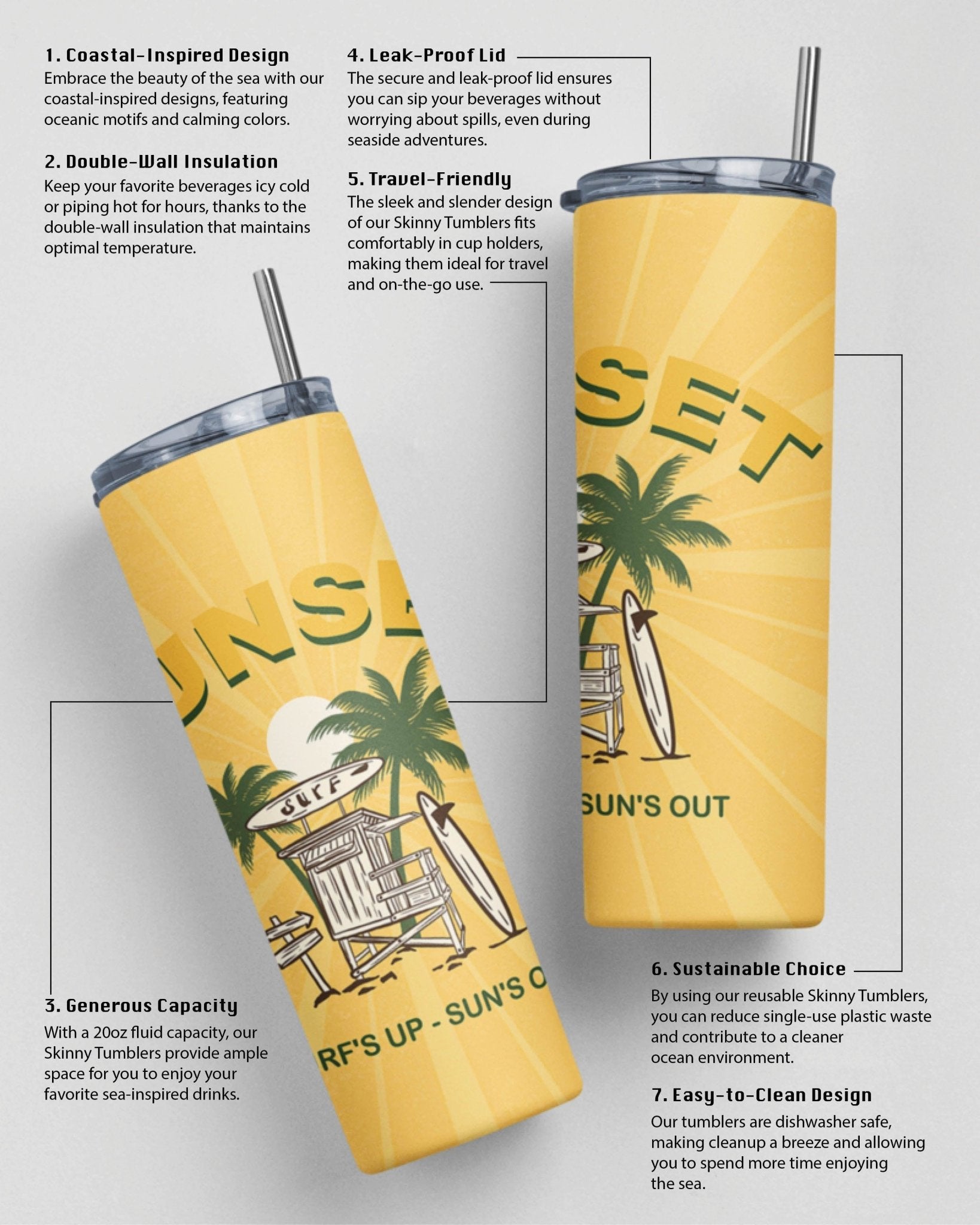 Surf's Up Sun's Out Skinny Tumbler - DEEP-END