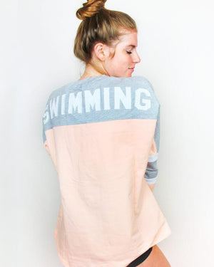 Swimming Applique Lace Up Jersey - DEEP-END
